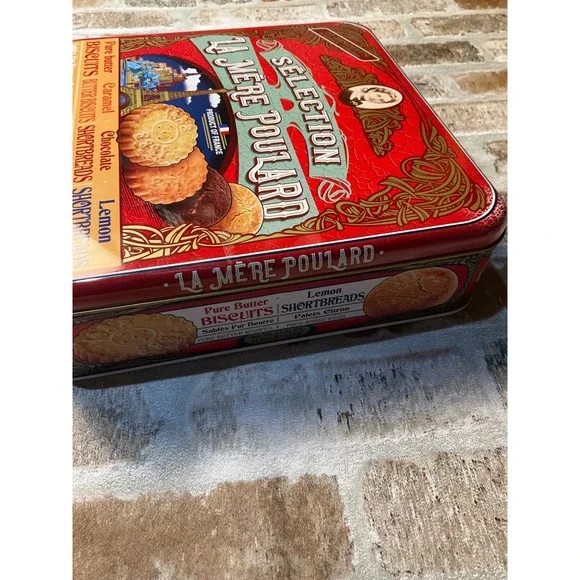 La Mere Poulard French Biscuit Tin Selection 1888 Red Collectible Metal Box 9x9 - Picture 5 of 8
